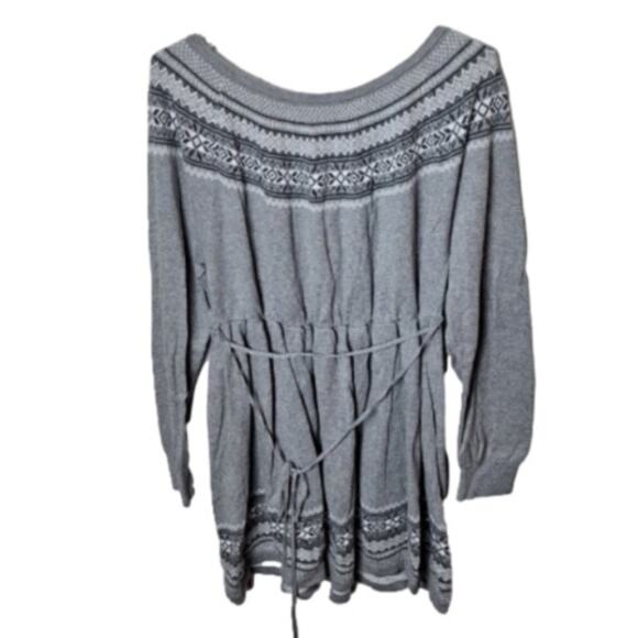 Motherhood Women Plus 2x Maternity Gray Fair Isle Belted Knit Tunic Sweater - Picture 1 of 3